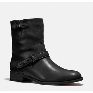 Coach Boots Women's 6.5 Black Amy Ankle Moto Style Flat Leather Motorcycle